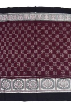 Maroon Colour Plane Border Sambalpuri Handloom Cotton Saree