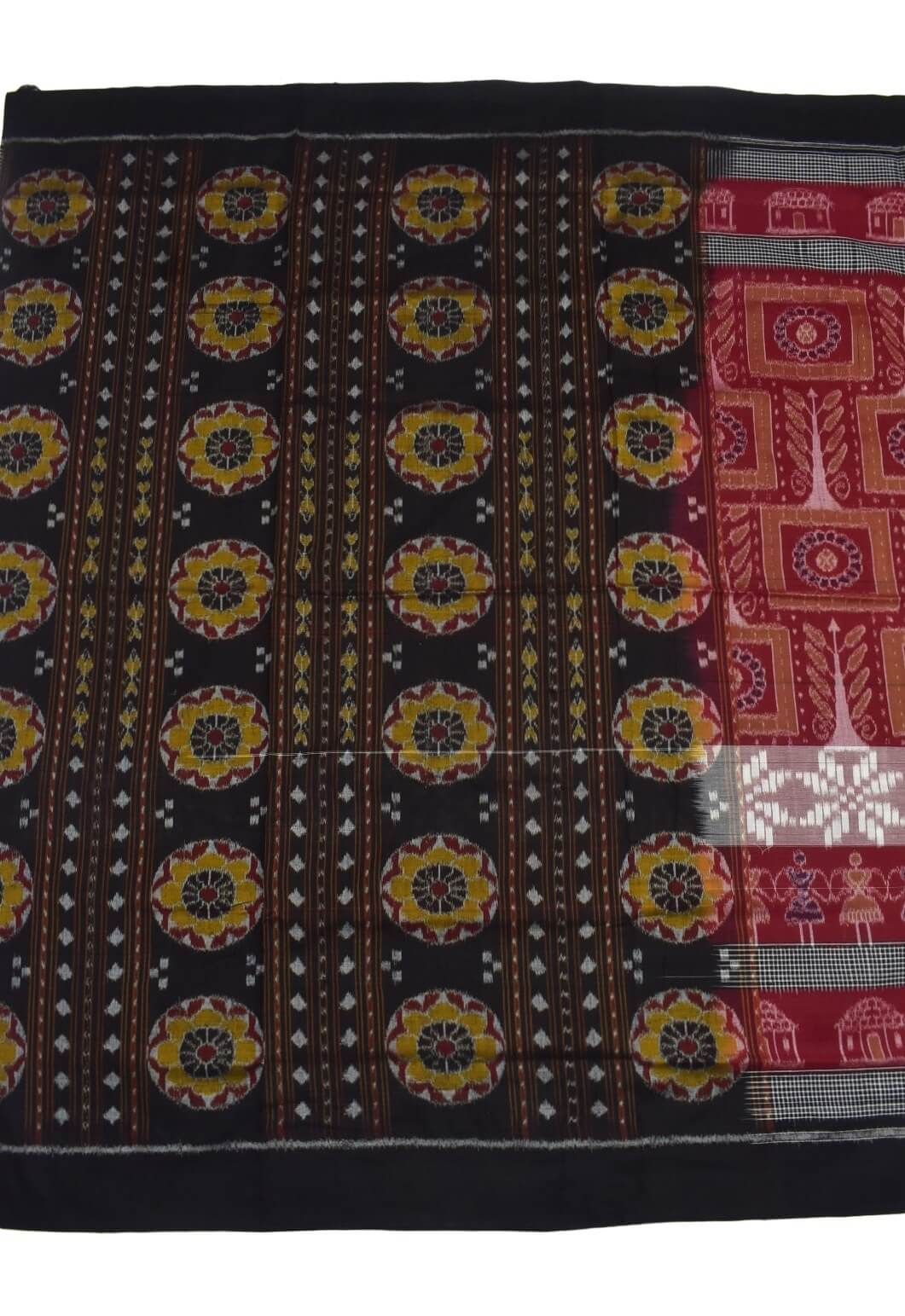 Red Colour Plane Border Sambalpuri Handloom Cotton Saree - Image 2