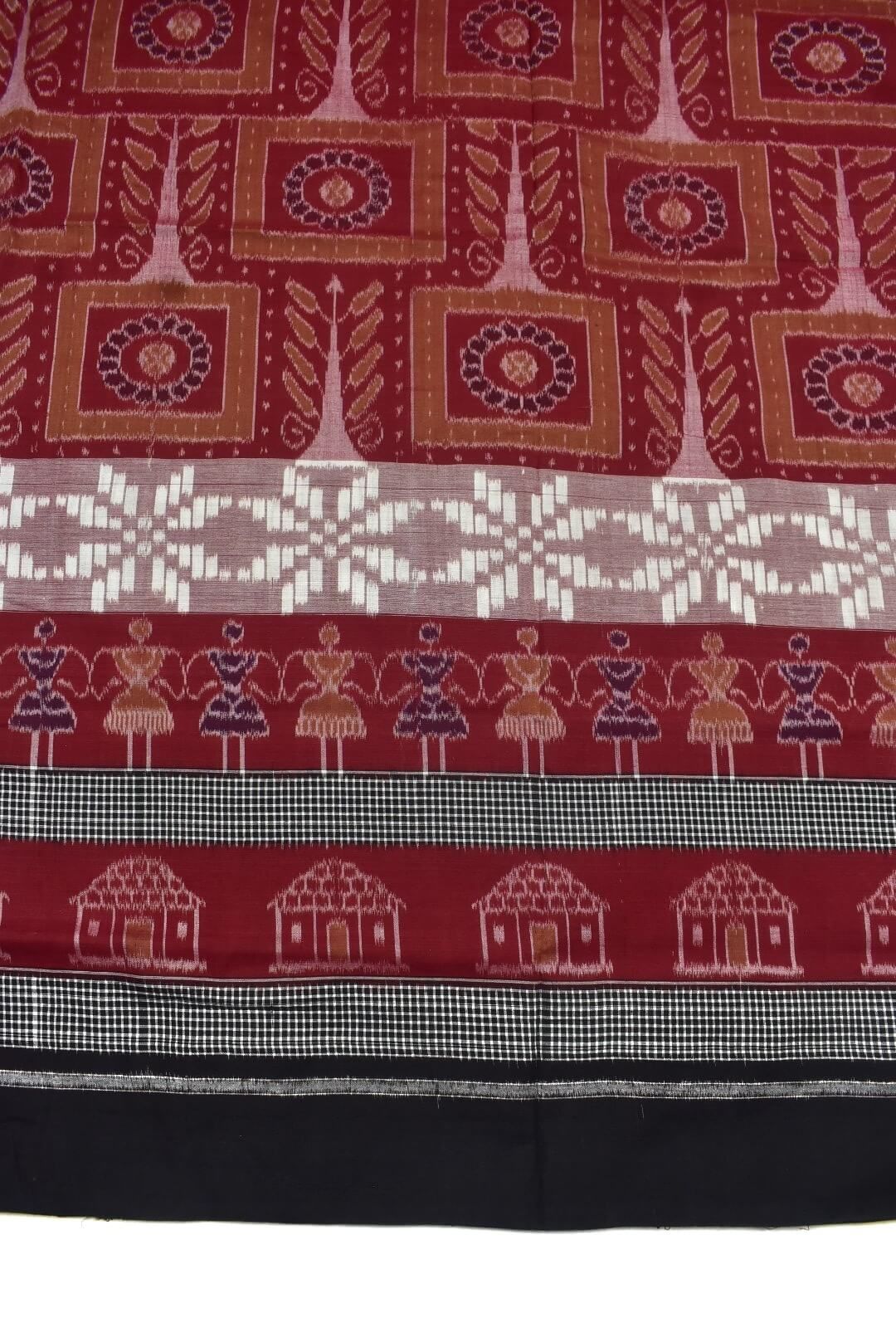 Red Colour Plane Border Sambalpuri Handloom Cotton Saree - Image 4