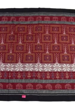 Red Colour Plane Border Sambalpuri Handloom Cotton Saree