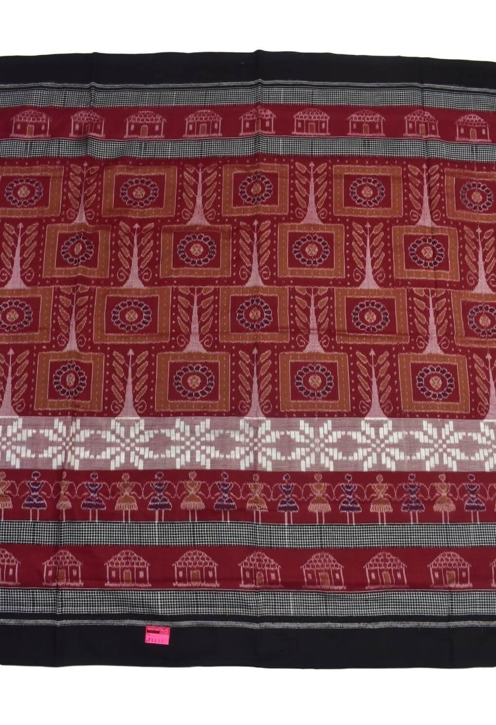 Red Colour Plane Border Sambalpuri Handloom Cotton Saree
