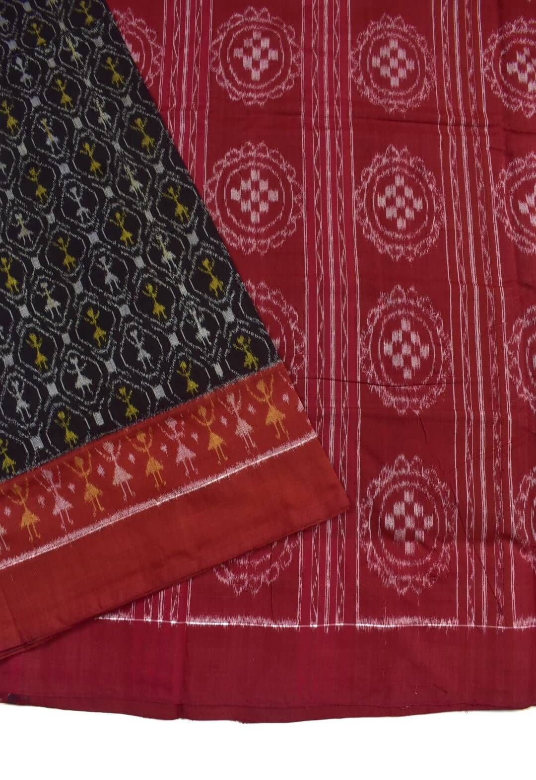 Black Colour Plane Border Sambalpuri Handloom Cotton Saree - Image 3