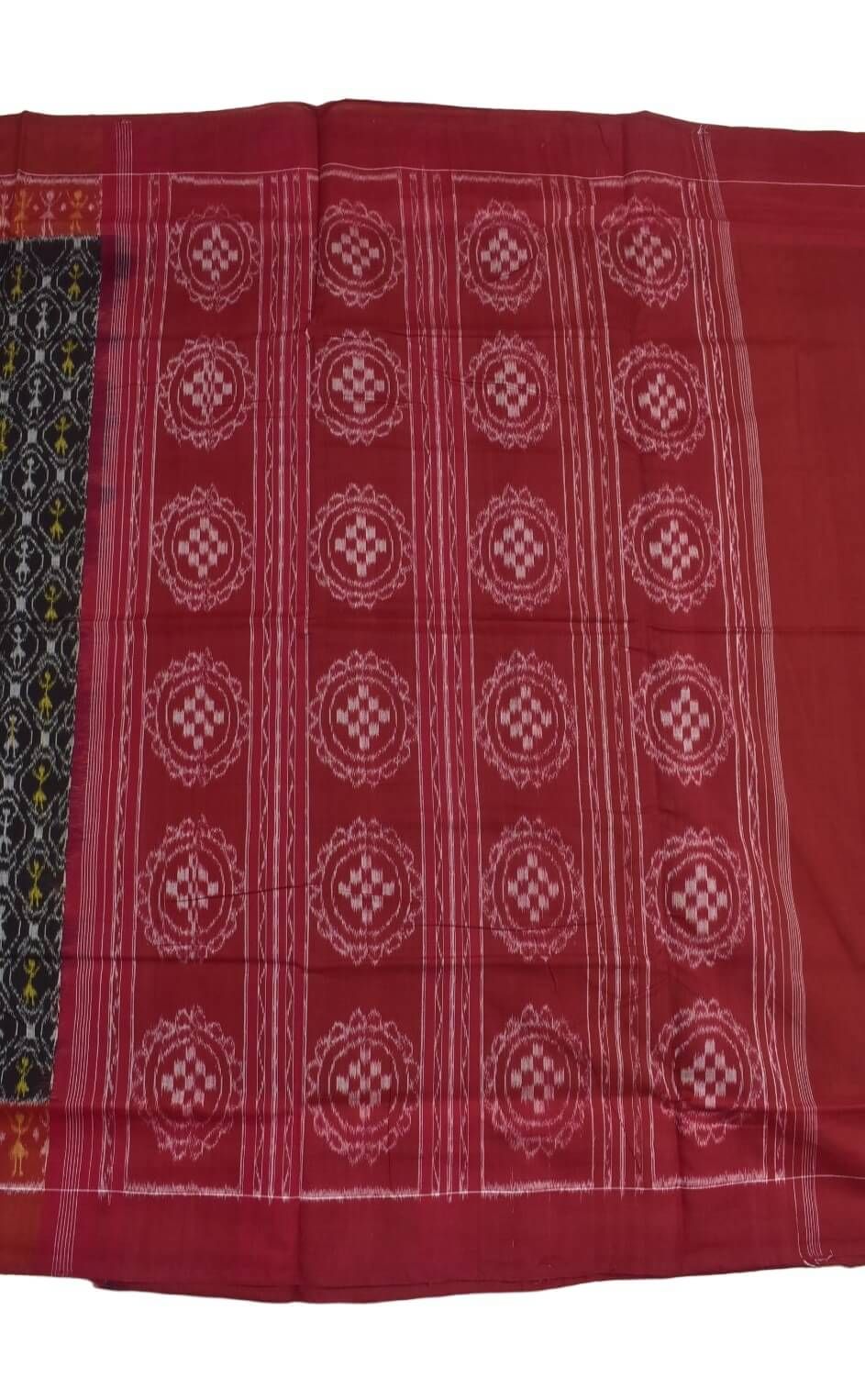 Black Colour Plane Border Sambalpuri Handloom Cotton Saree - Image 2