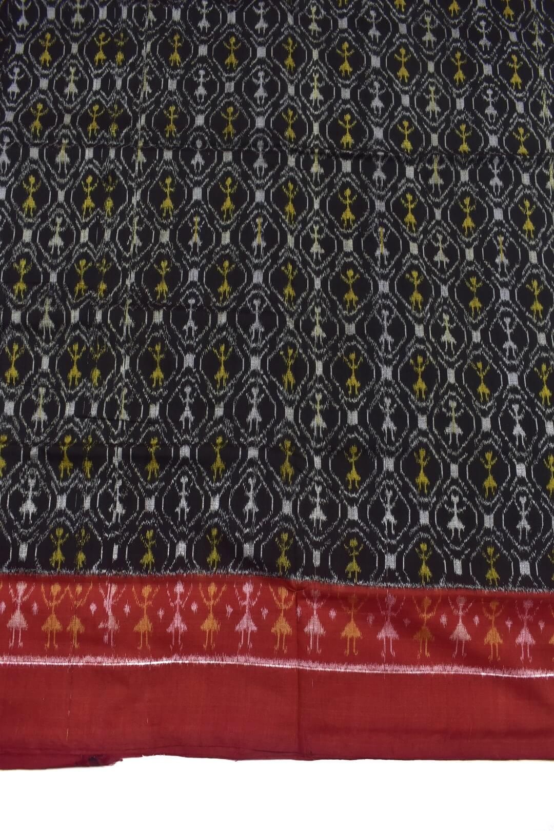 Black Colour Plane Border Sambalpuri Handloom Cotton Saree - Image 4
