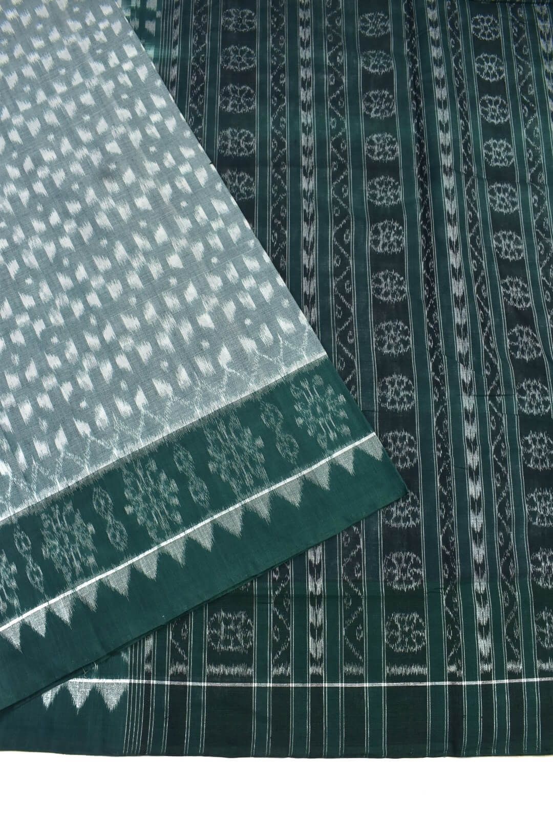 White Colour Plane Border Sambalpuri Handloom Cotton Saree - Image 3