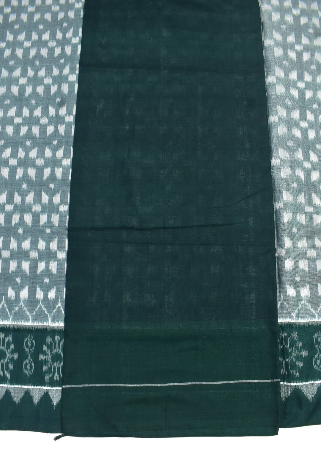 White Colour Plane Border Sambalpuri Handloom Cotton Saree - Image 5