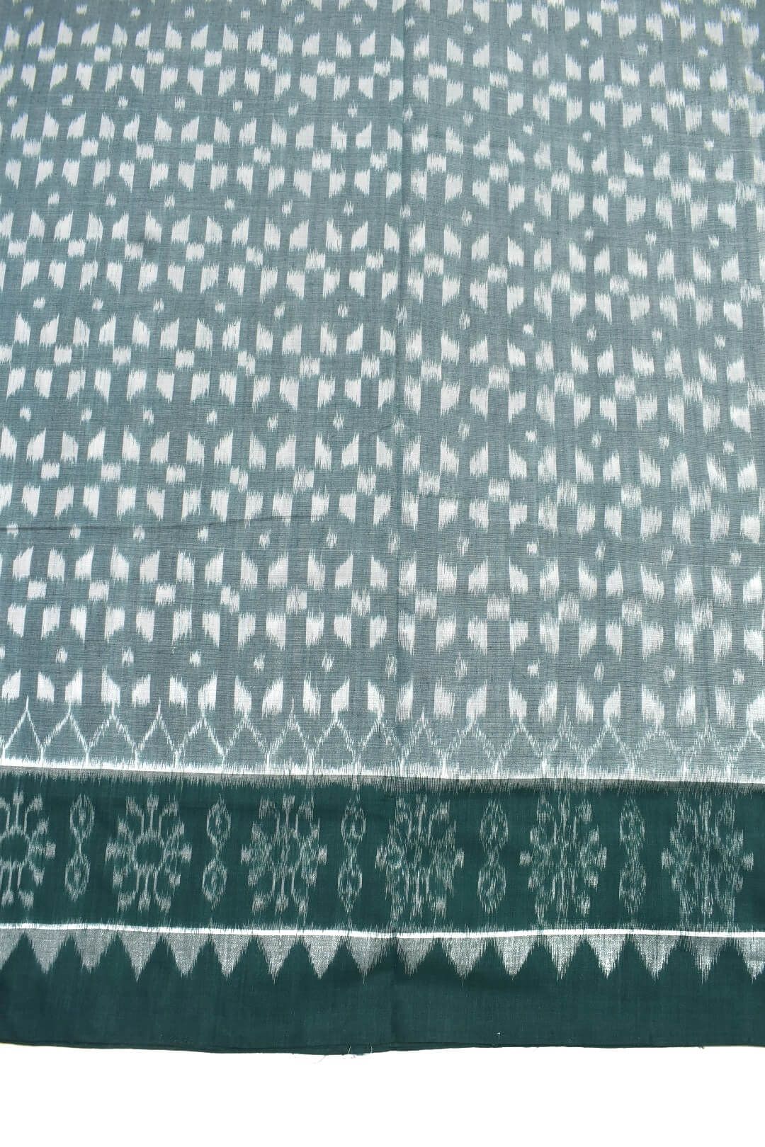 White Colour Plane Border Sambalpuri Handloom Cotton Saree - Image 4