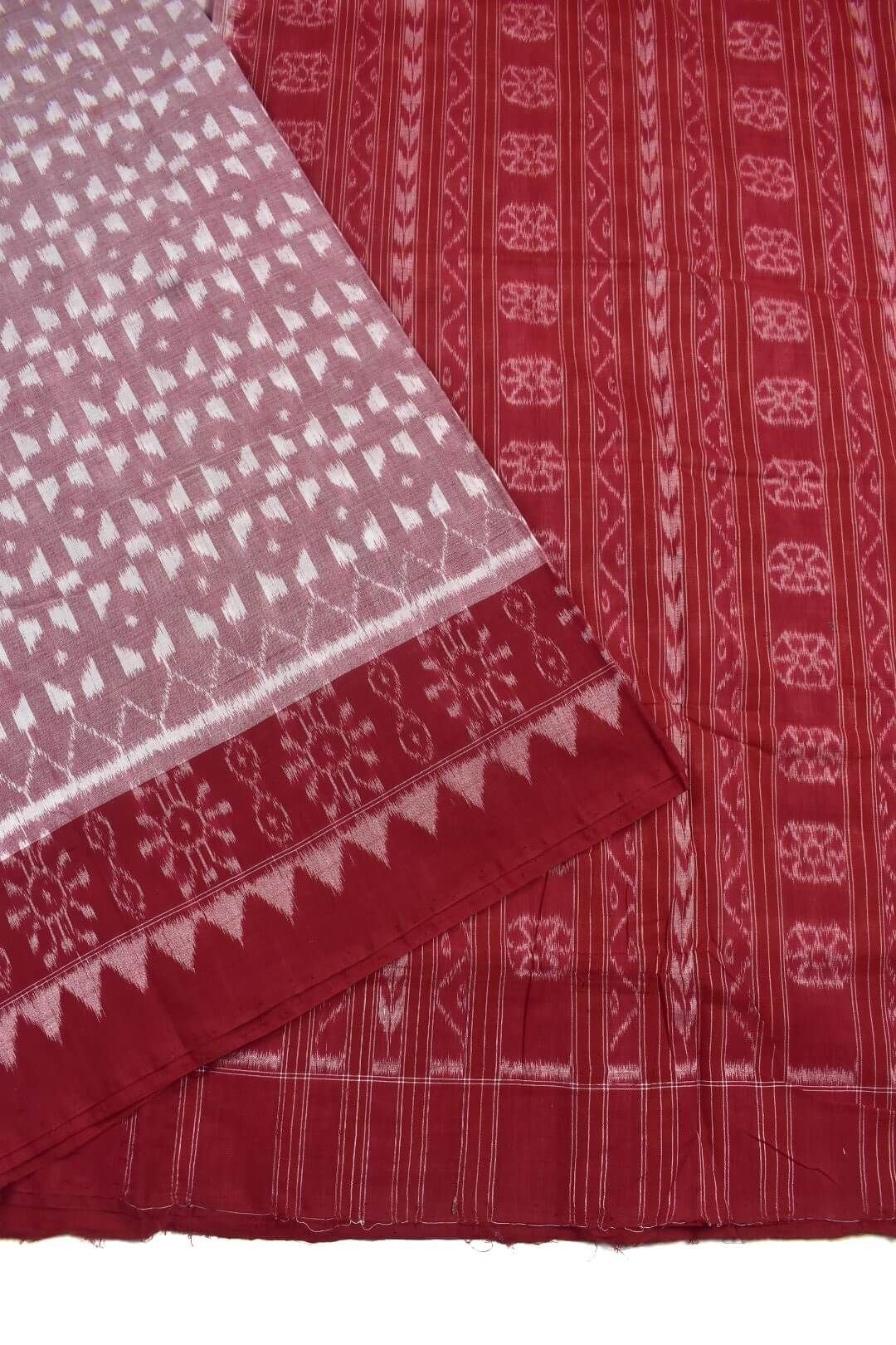 White Colour Plane Border Sambalpuri Handloom Cotton Saree - Image 3