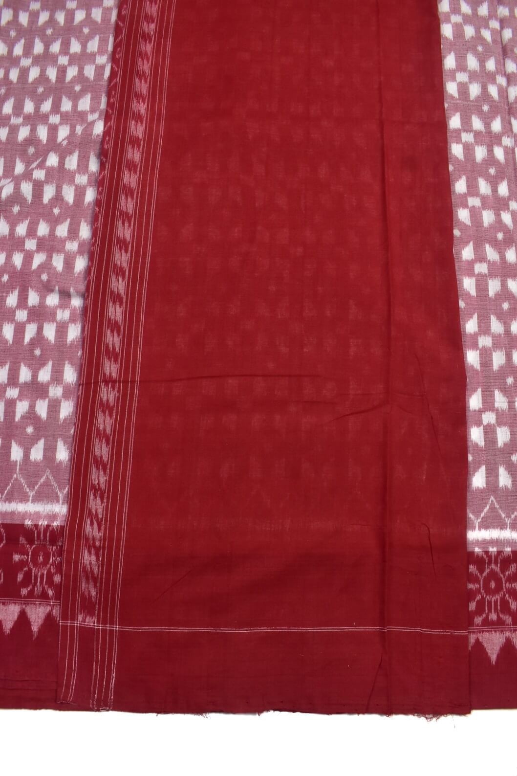 White Colour Plane Border Sambalpuri Handloom Cotton Saree - Image 5