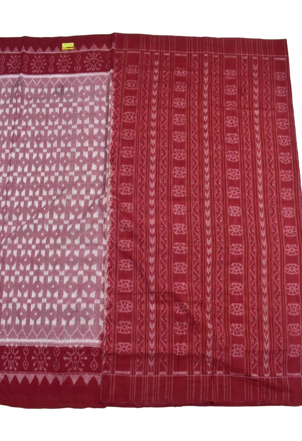 White Colour Plane Border Sambalpuri Handloom Cotton Saree - Image 2