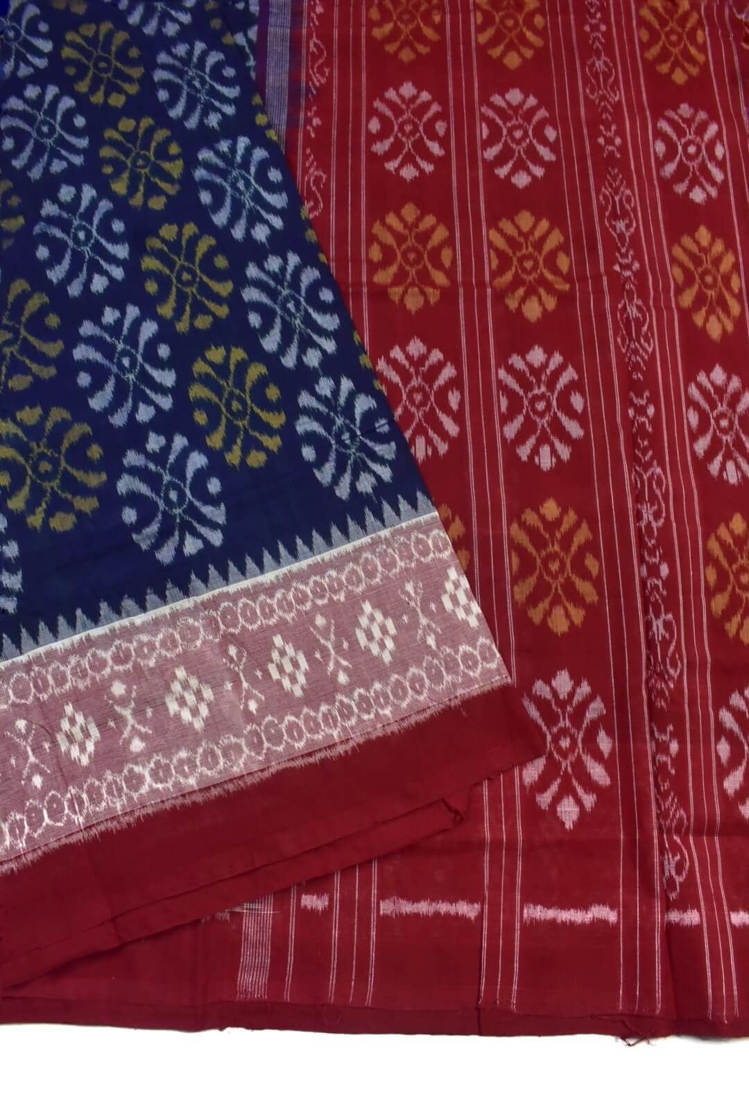 Navy Colour Plane Border Sambalpuri Handloom Cotton Saree - Image 3