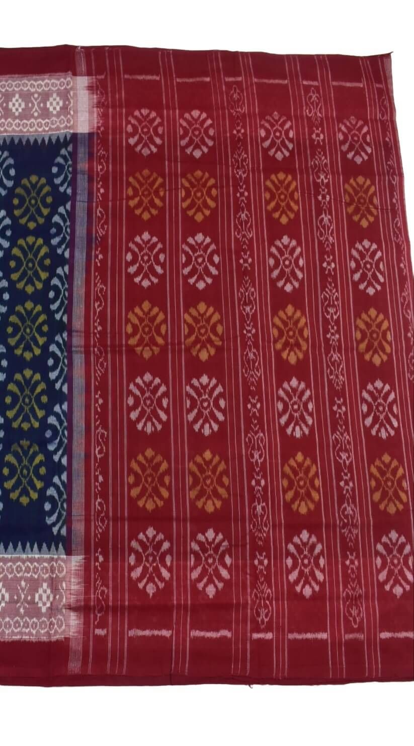 Navy Colour Plane Border Sambalpuri Handloom Cotton Saree - Image 2