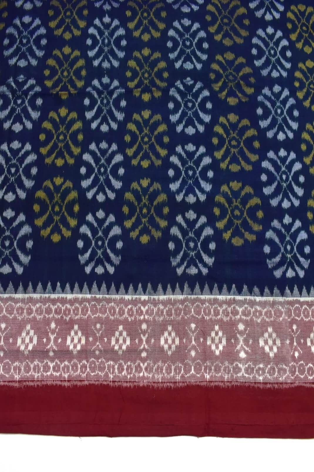 Navy Colour Plane Border Sambalpuri Handloom Cotton Saree - Image 4