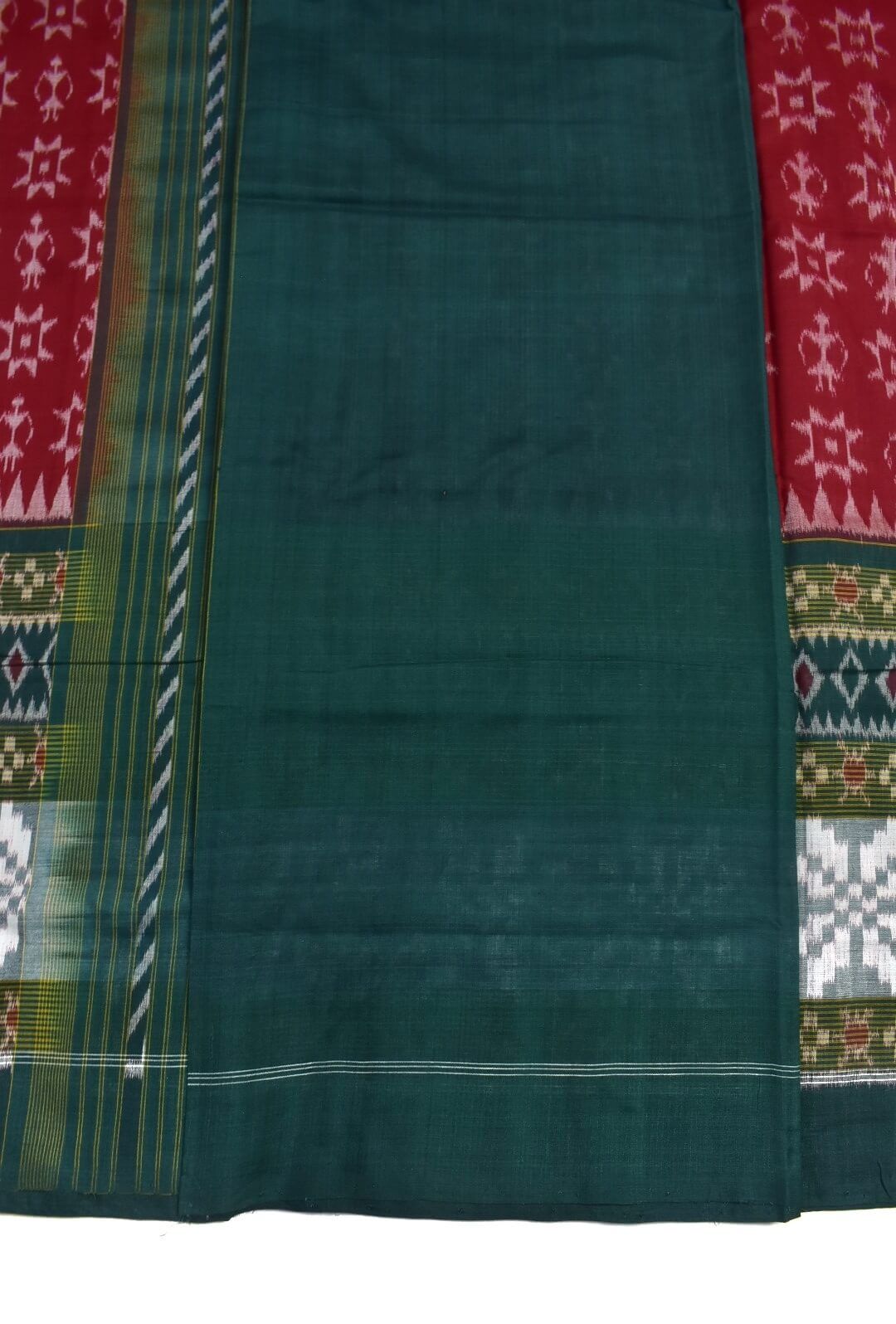 Red Colour Plane Border Sambalpuri Handloom Cotton Saree - Image 5