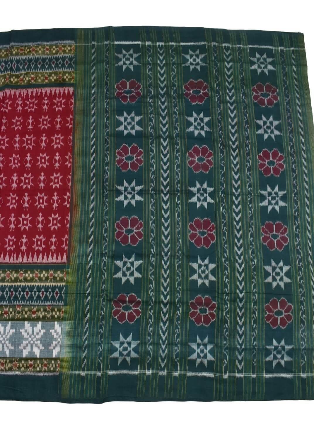 Red Colour Plane Border Sambalpuri Handloom Cotton Saree - Image 2