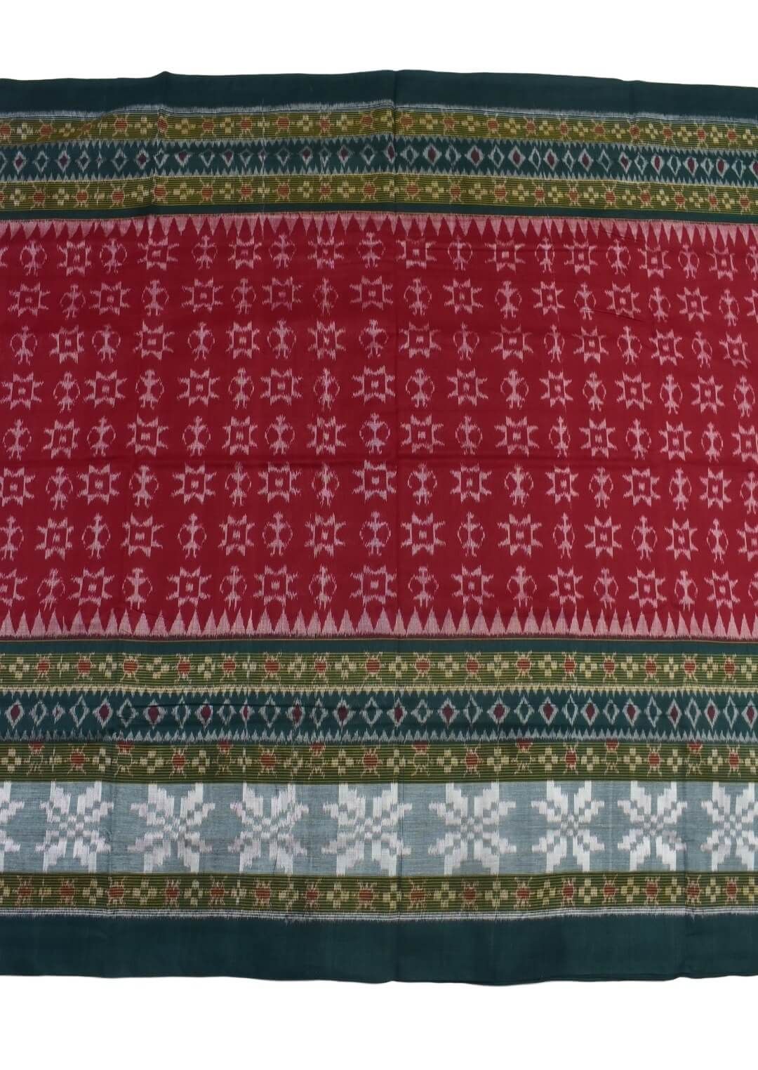 Red Colour Plane Border Sambalpuri Handloom Cotton Saree