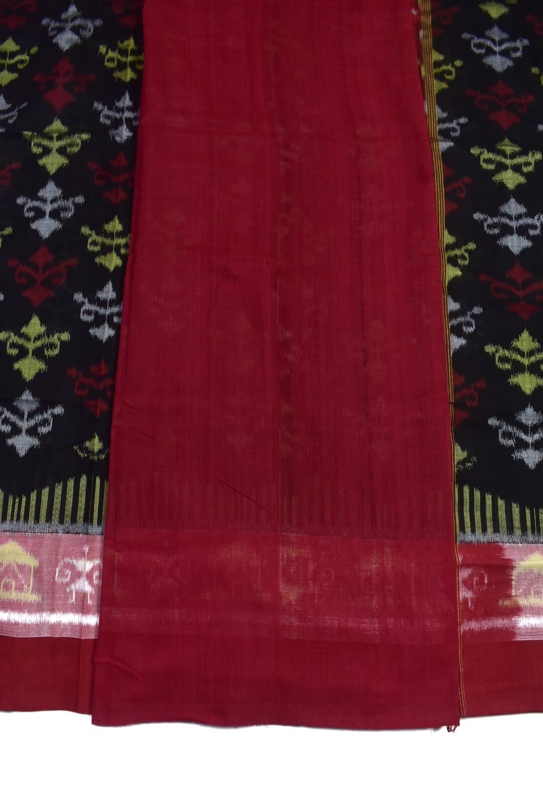 Black Colour Plane Border Sambalpuri Handloom Cotton Saree - Image 5