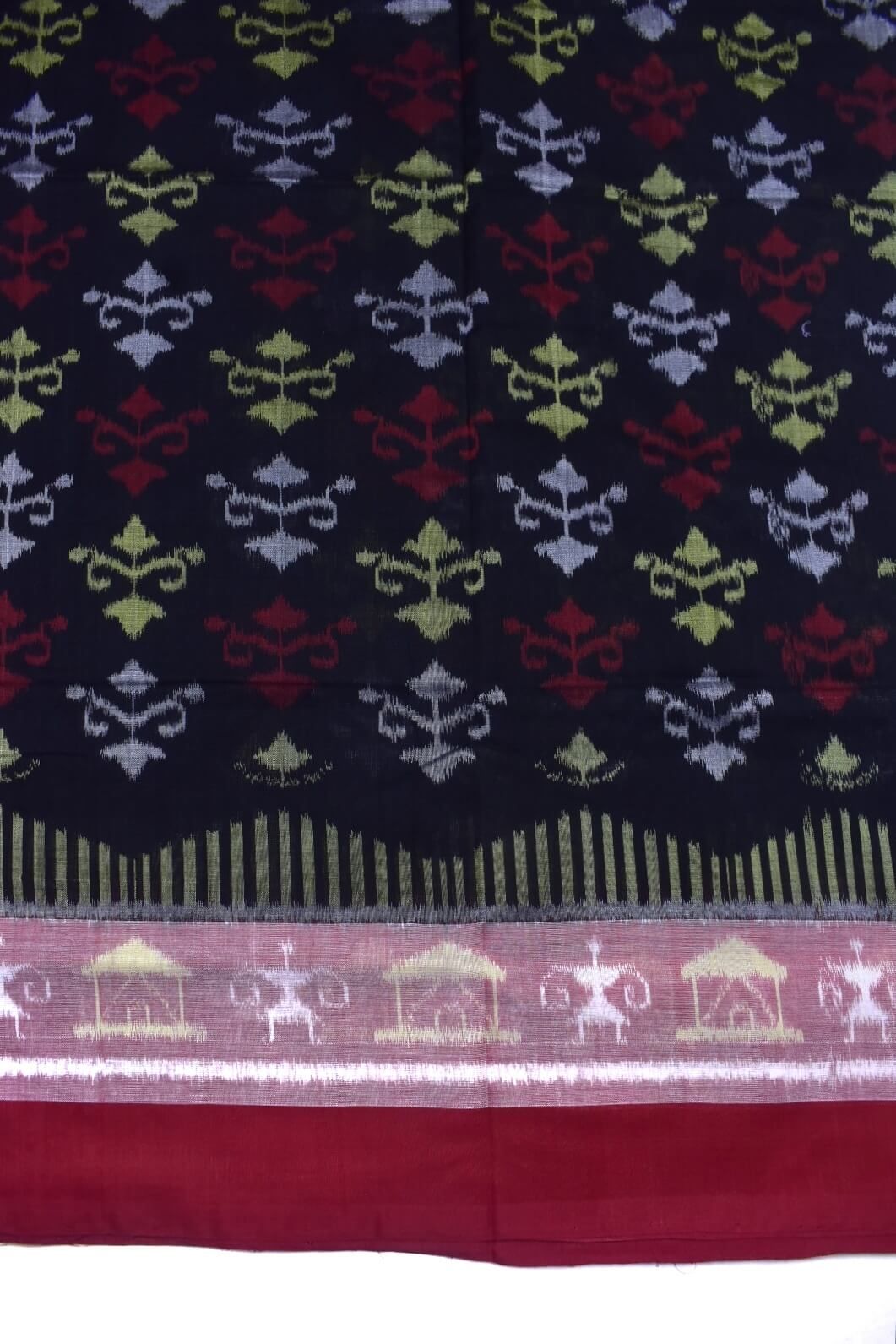 Black Colour Plane Border Sambalpuri Handloom Cotton Saree - Image 4