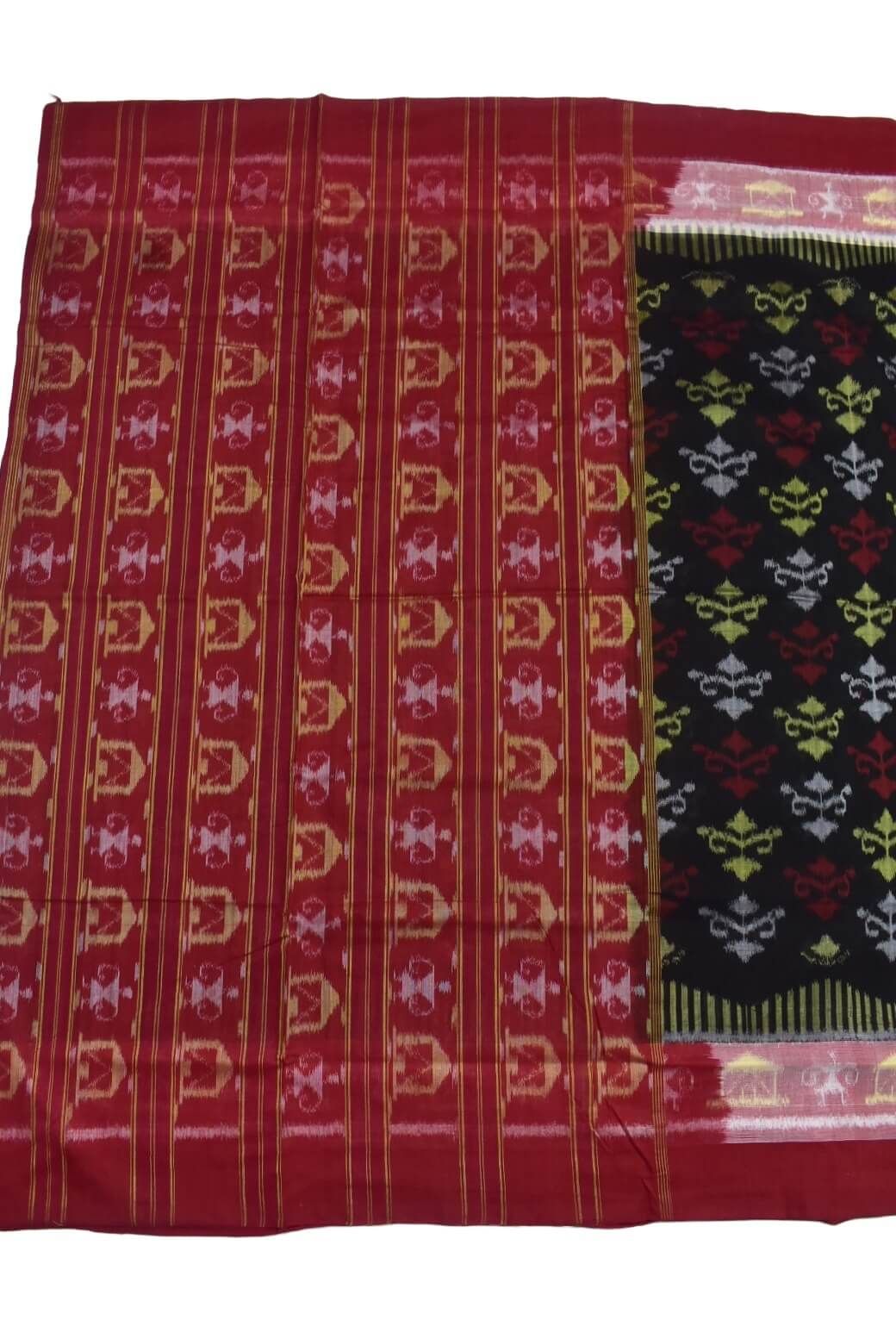 Black Colour Plane Border Sambalpuri Handloom Cotton Saree - Image 2