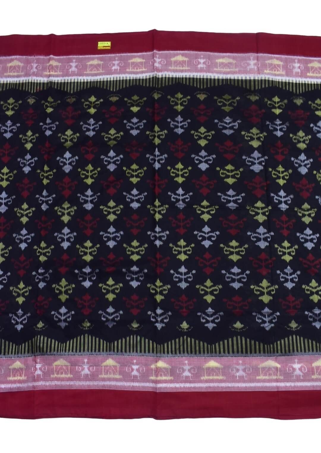 Black Colour Plane Border Sambalpuri Handloom Cotton Saree