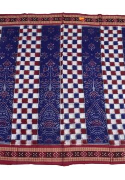 Blue-Red Colour Pasapali Design Sambalpuri Handloom Cotton Saree