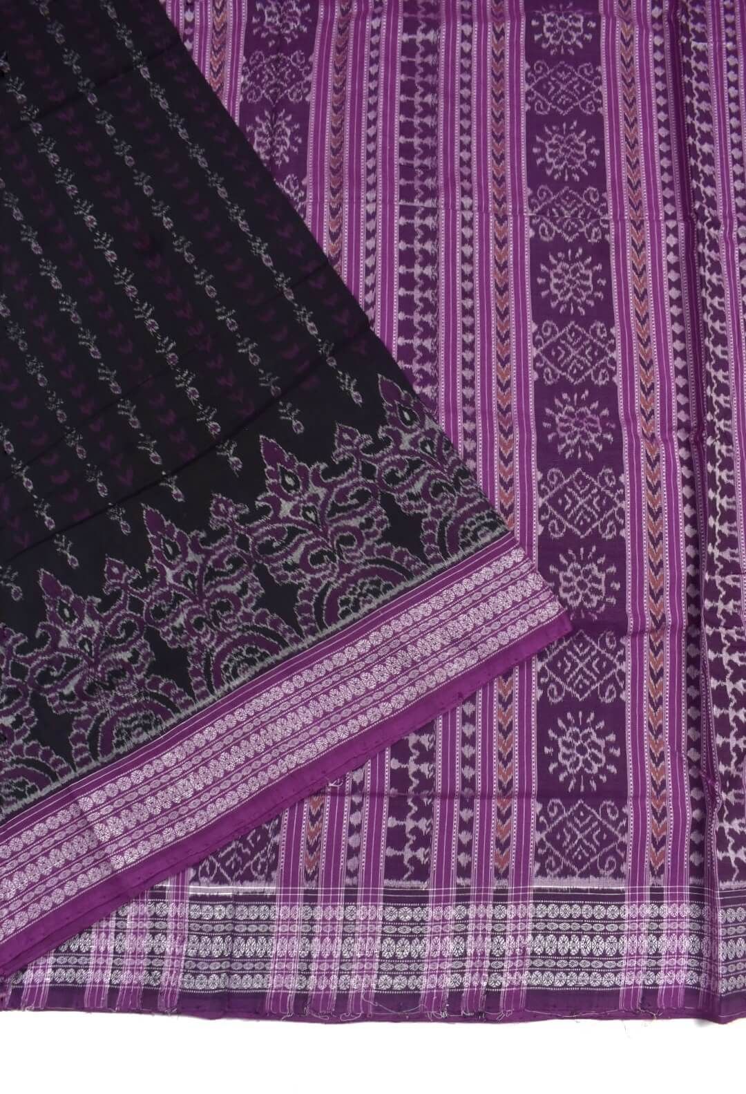 Black Colour Pasapali Design Sambalpuri Handloom Cotton Saree - Image 3