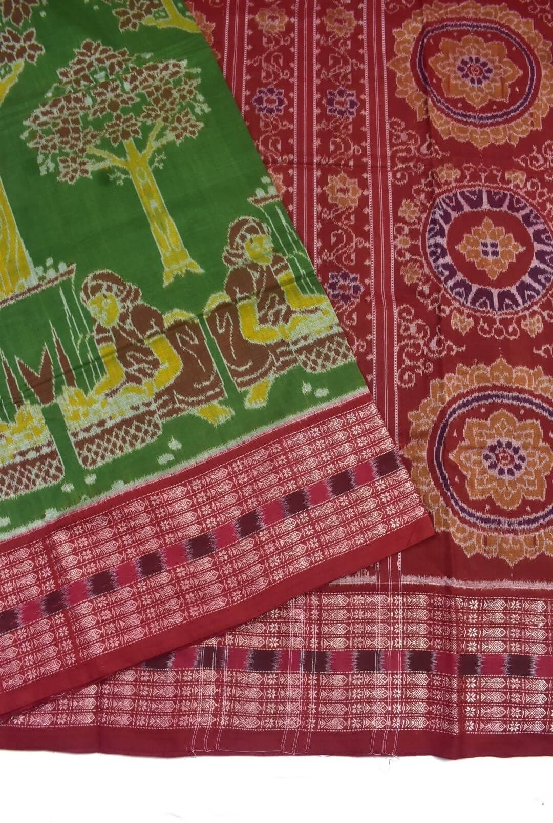 Green Colour Pasapali Design Sambalpuri Handloom Cotton Saree - Image 3