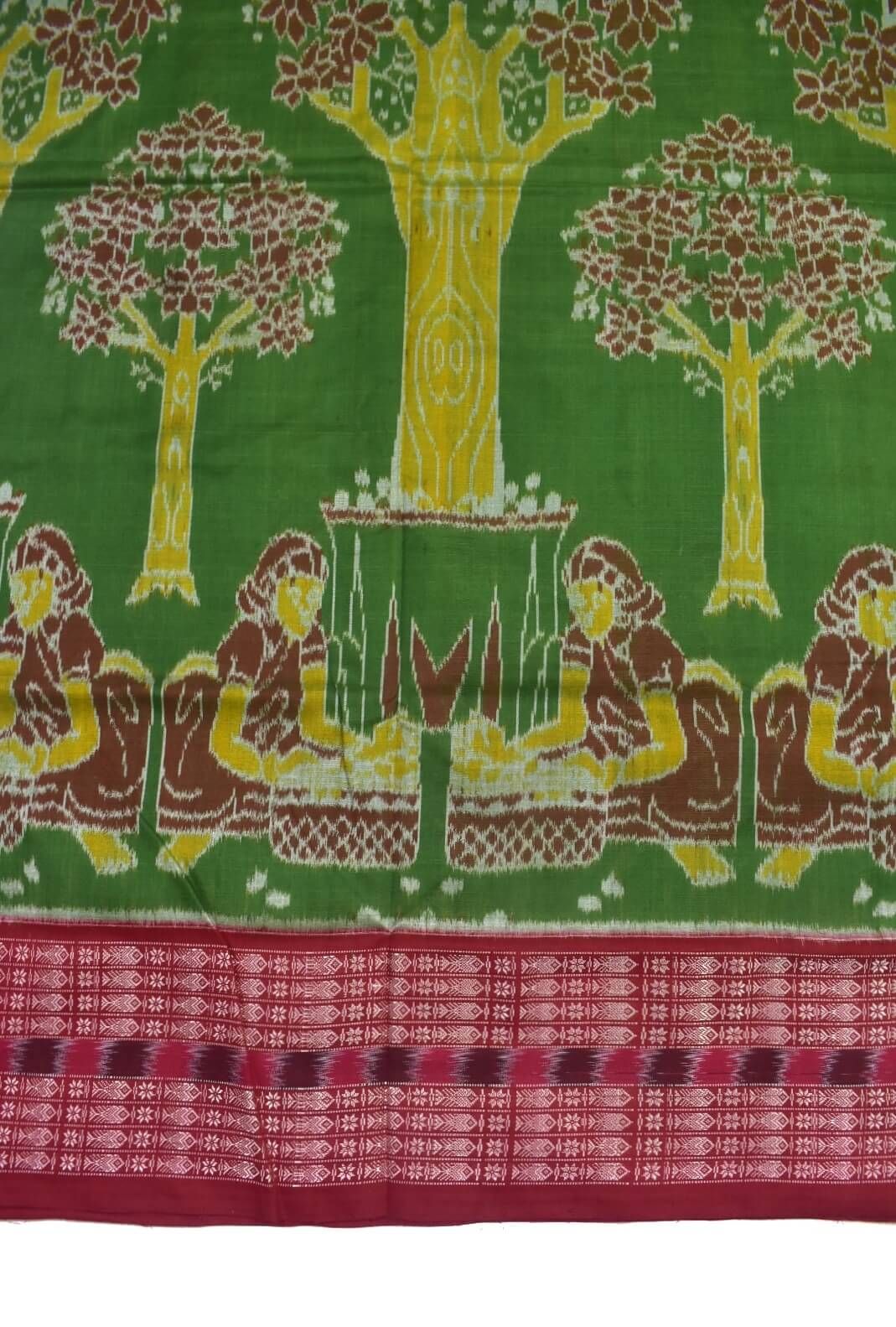 Green Colour Pasapali Design Sambalpuri Handloom Cotton Saree - Image 4