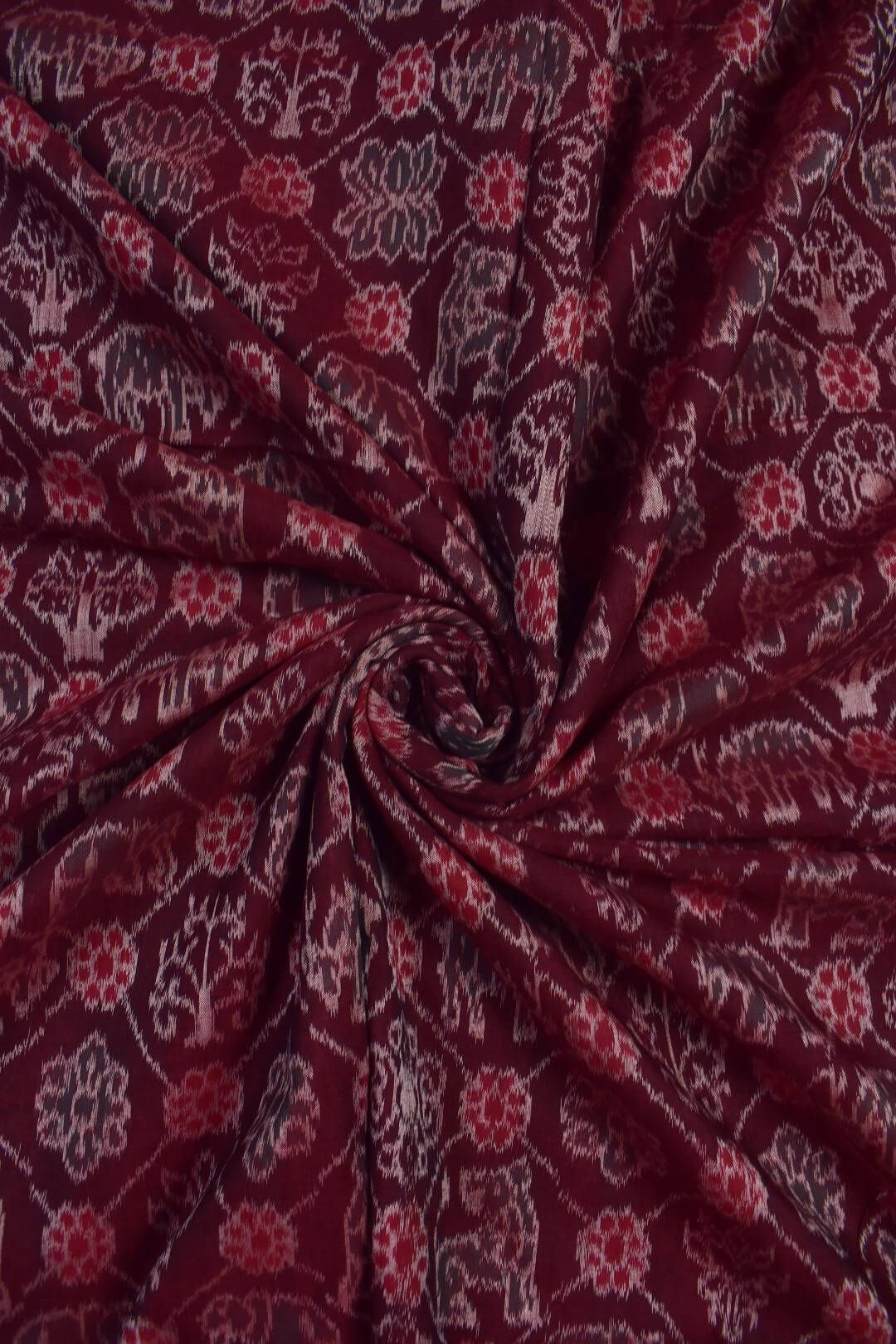 Maroon Colour Sambalpuri Handloom Cotton Fabrics