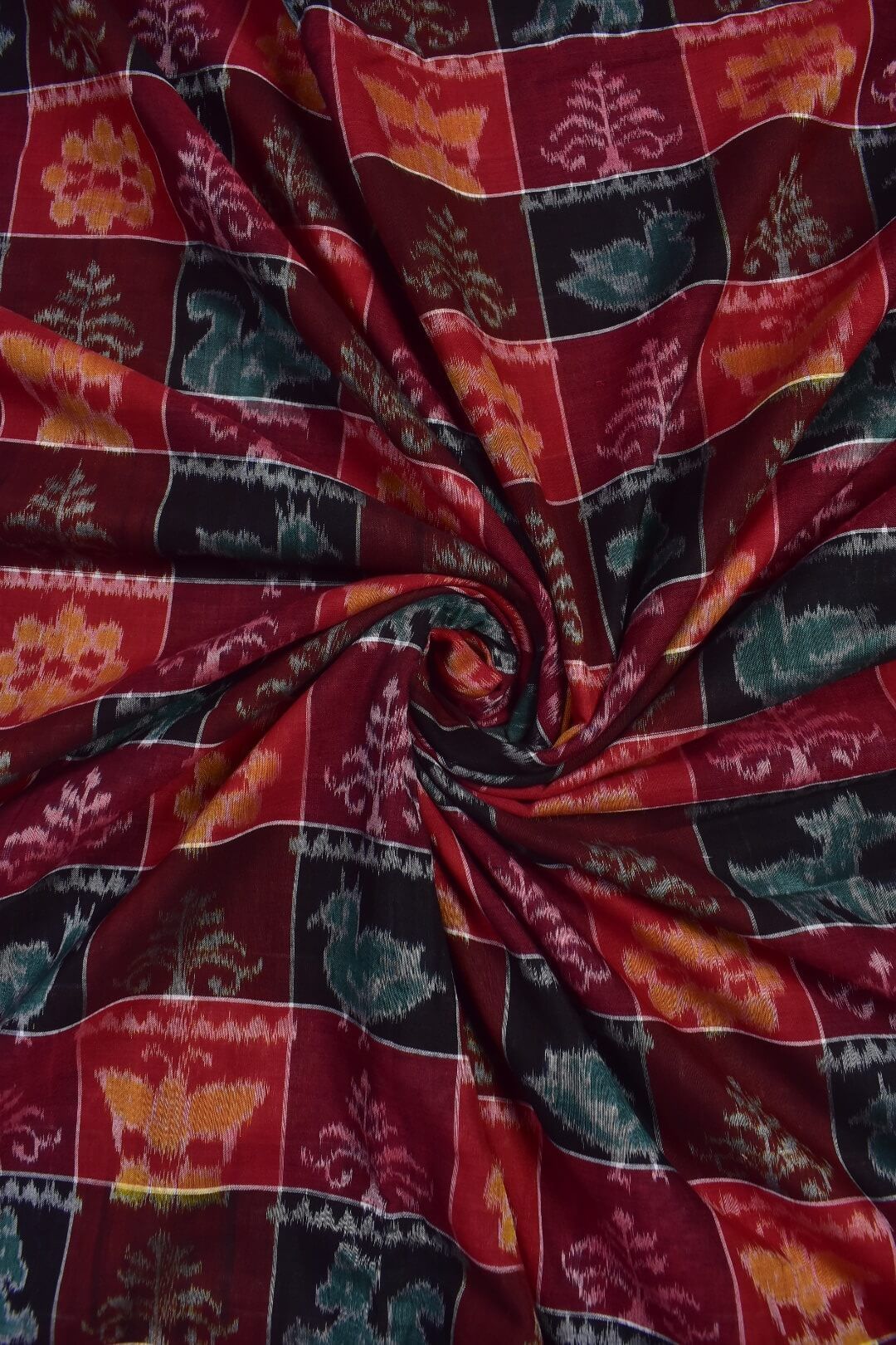 Black-Red Colour Sambalpuri Handloom Cotton Fabrics