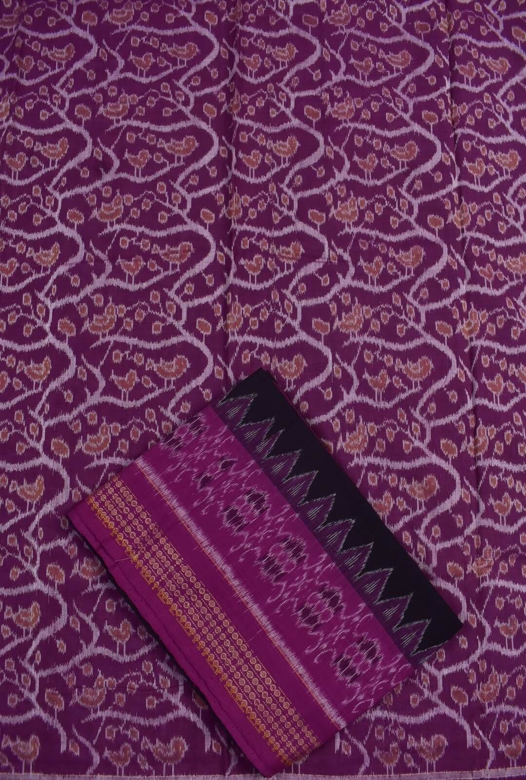Purple Colour Sambalpuri Handloom Cotton Dress Material - Image 3