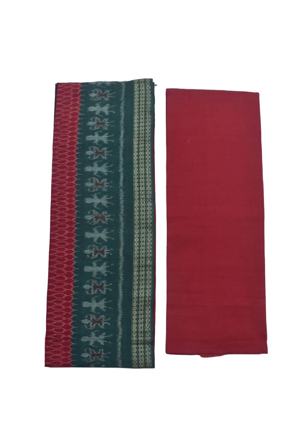 Green Colour Sambalpuri Handloom Cotton Dress Material - Image 2