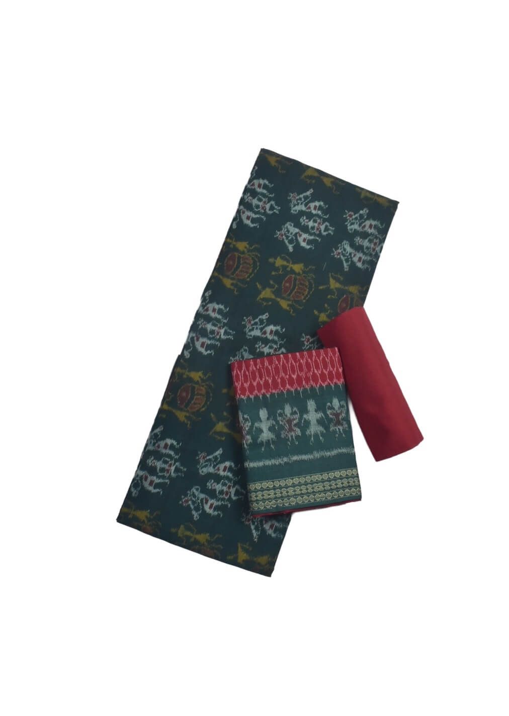 Green Colour Sambalpuri Handloom Cotton Dress Material