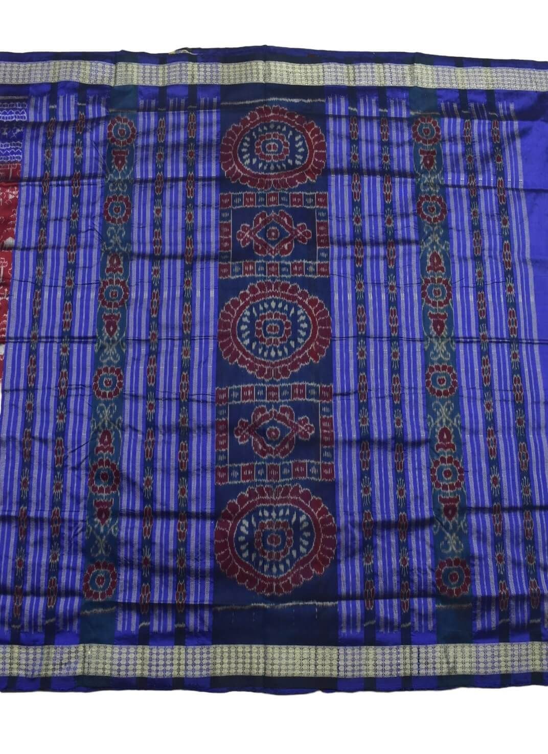 Blue-Red Combination Patli Design Sambalpuri Handloom Silk Saree - Image 3