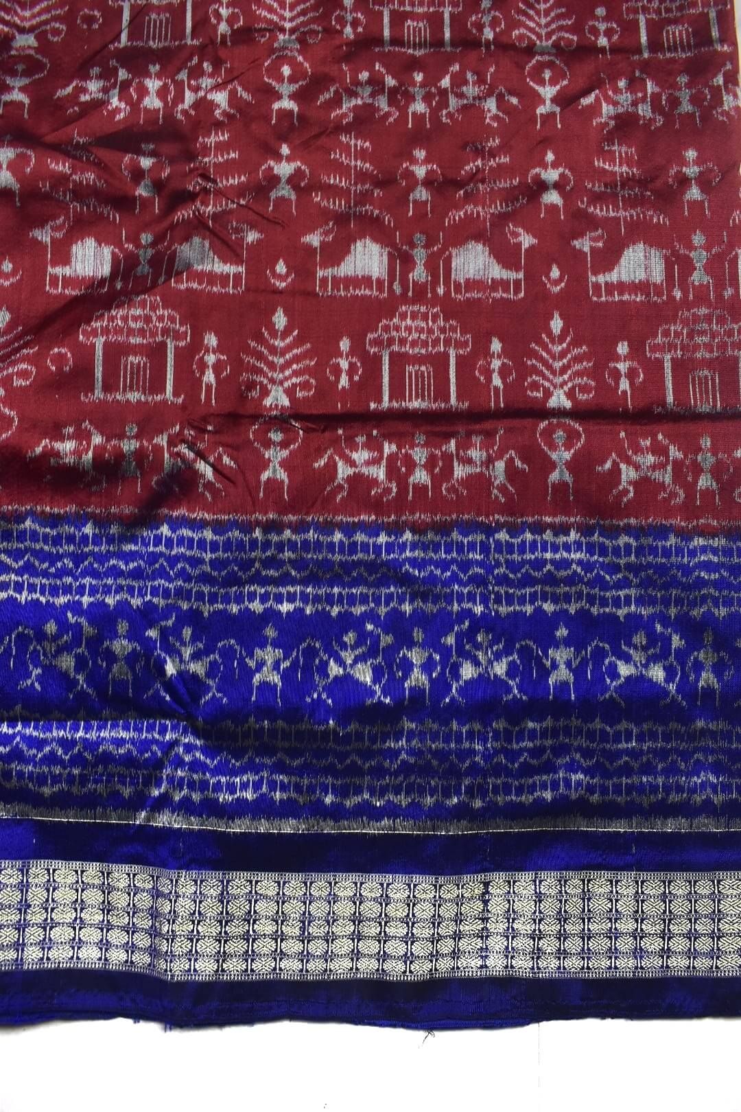 Blue-Red Combination Patli Design Sambalpuri Handloom Silk Saree - Image 5