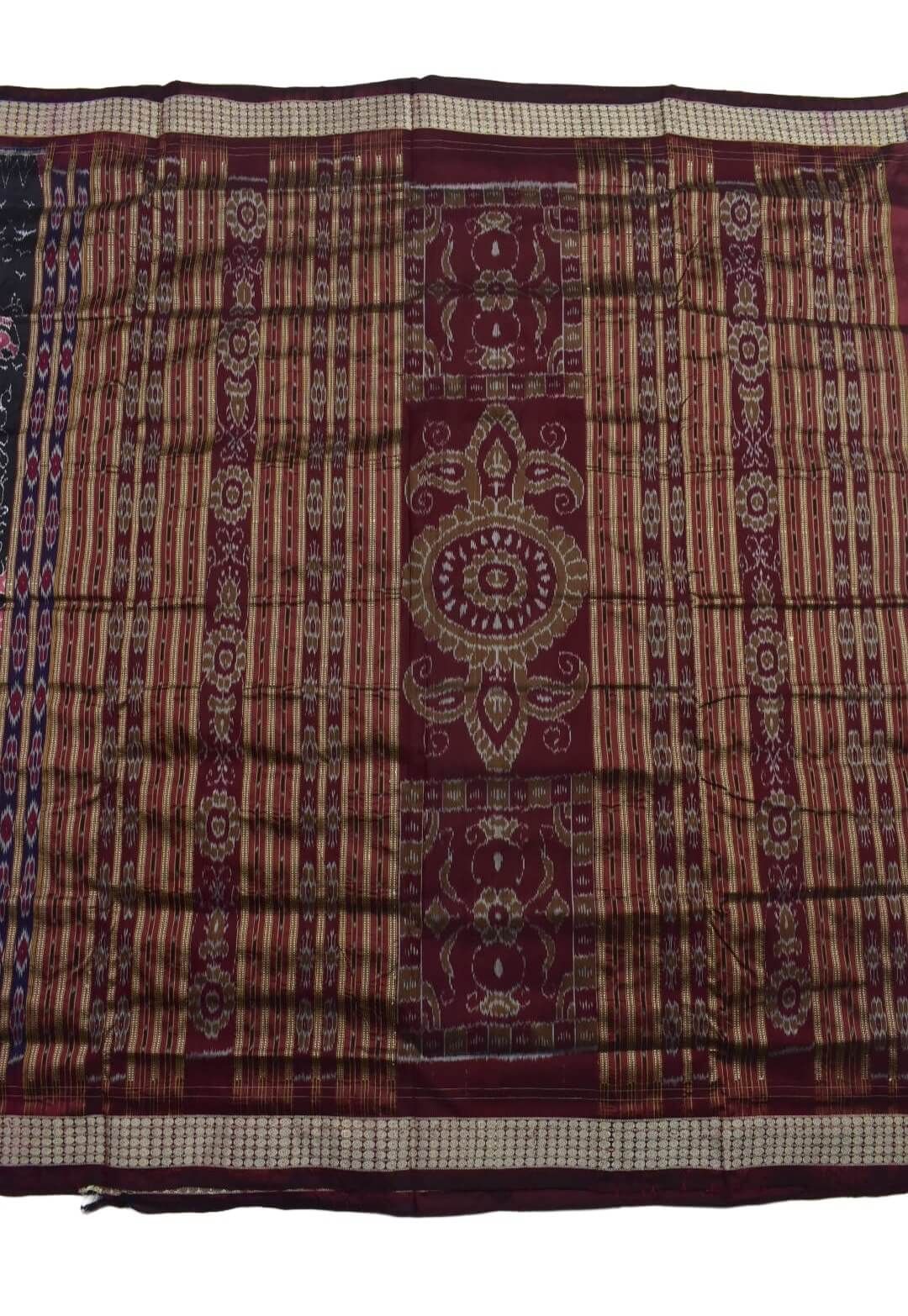 Black-Maroon Combination Patli Design Sambalpuri Handloom Silk Saree - Image 3