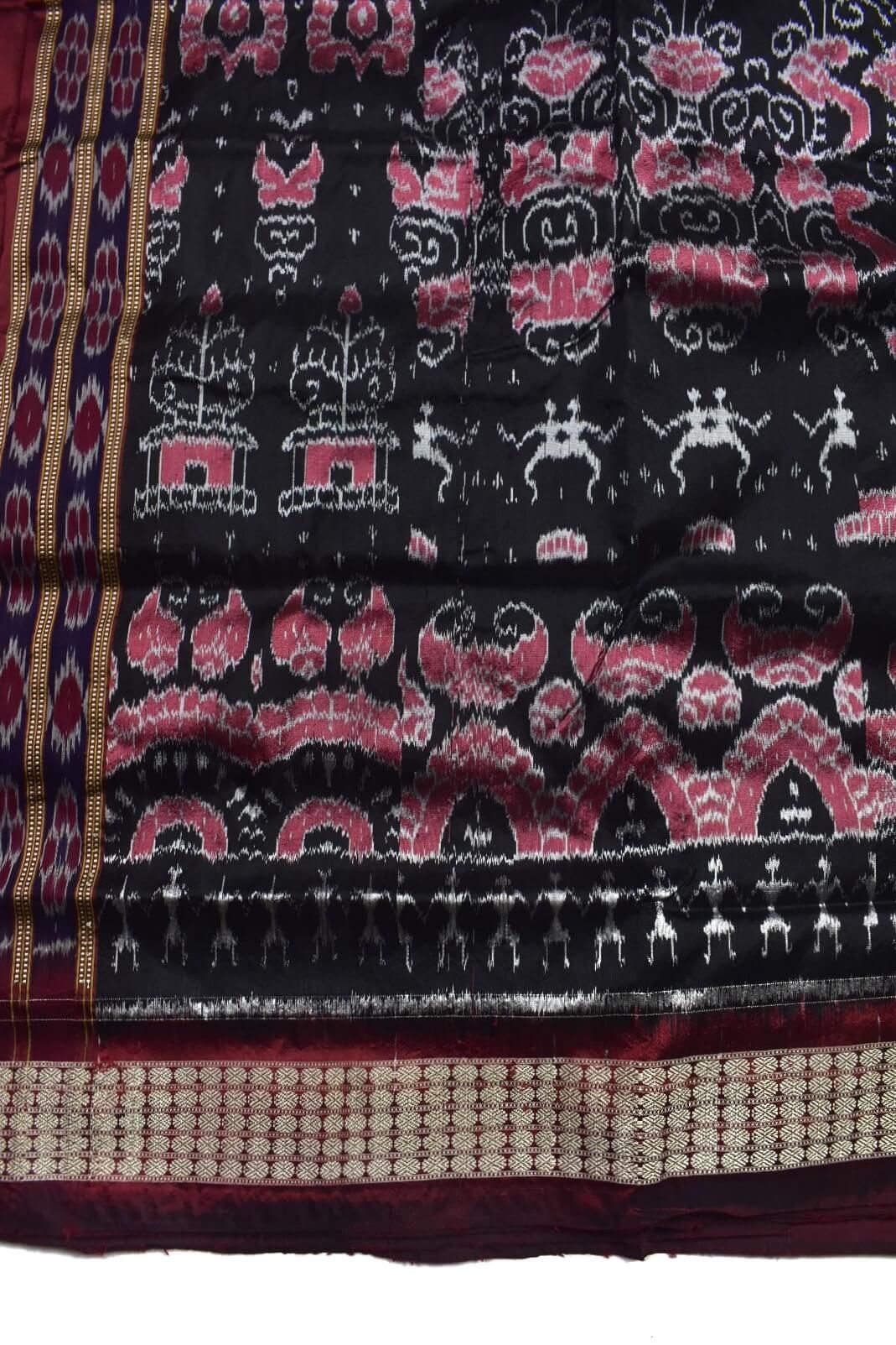 Black-Maroon Combination Patli Design Sambalpuri Handloom Silk Saree - Image 5