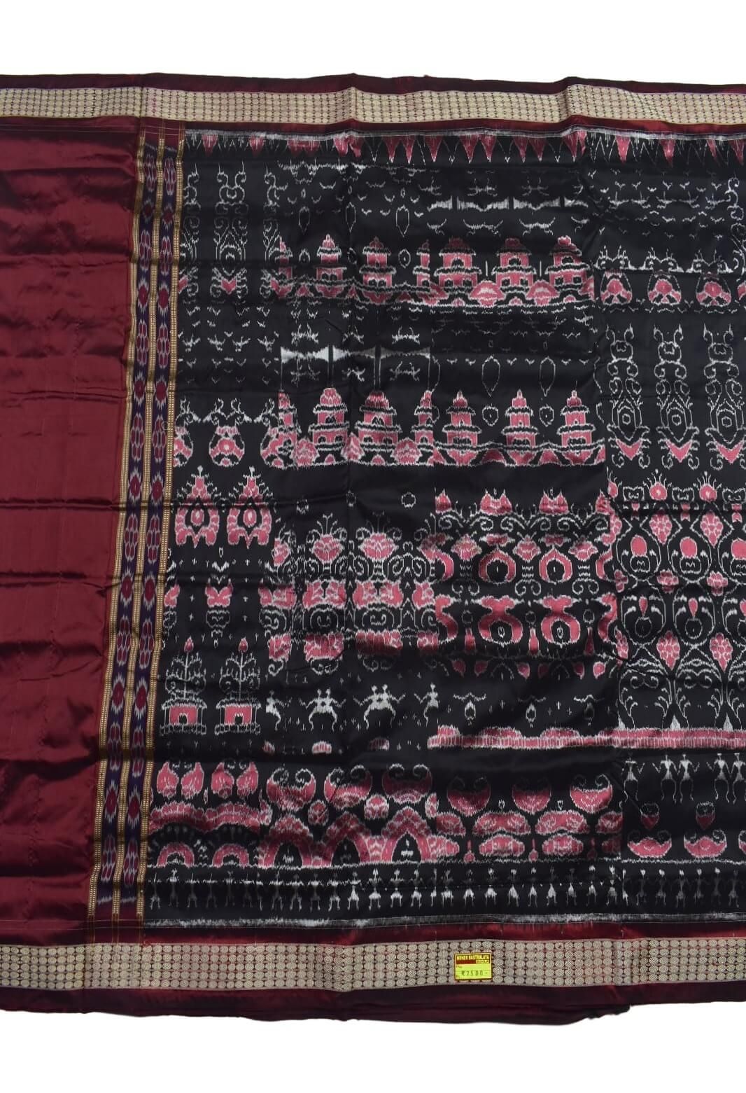 Black-Maroon Combination Patli Design Sambalpuri Handloom Silk Saree