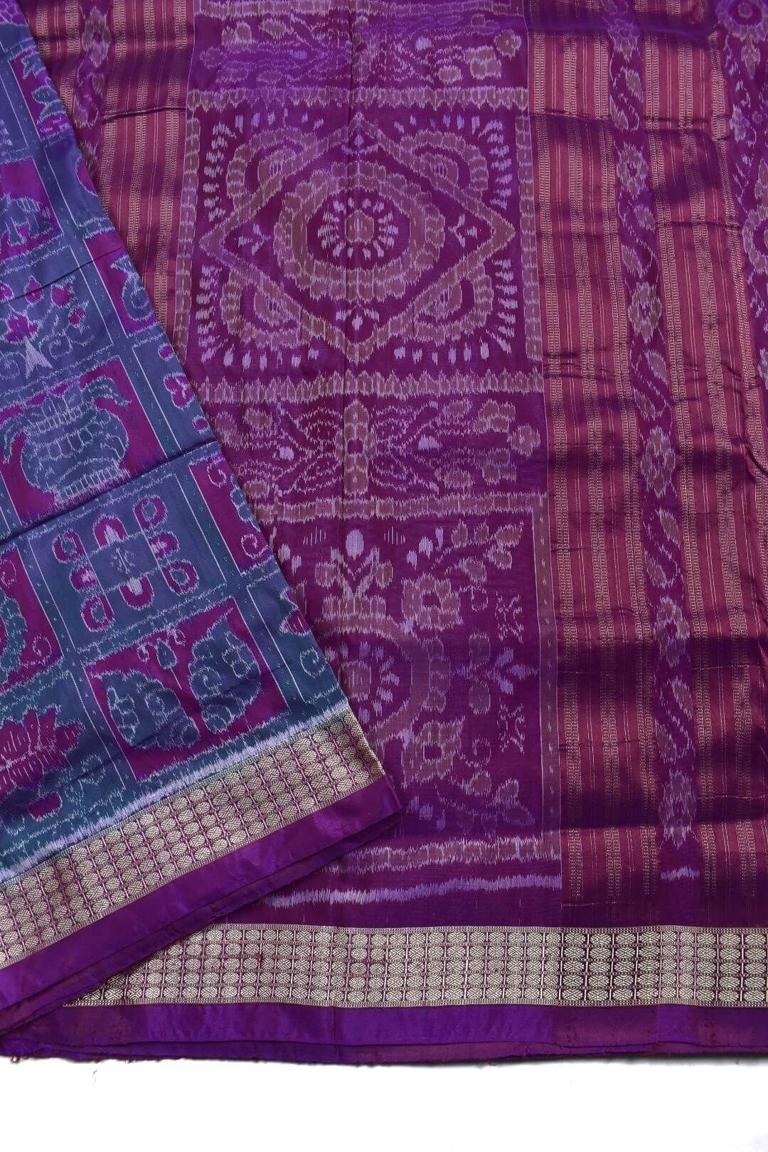 Blue-Red Combination Patli Design Sambalpuri Handloom Silk Saree - Image 3