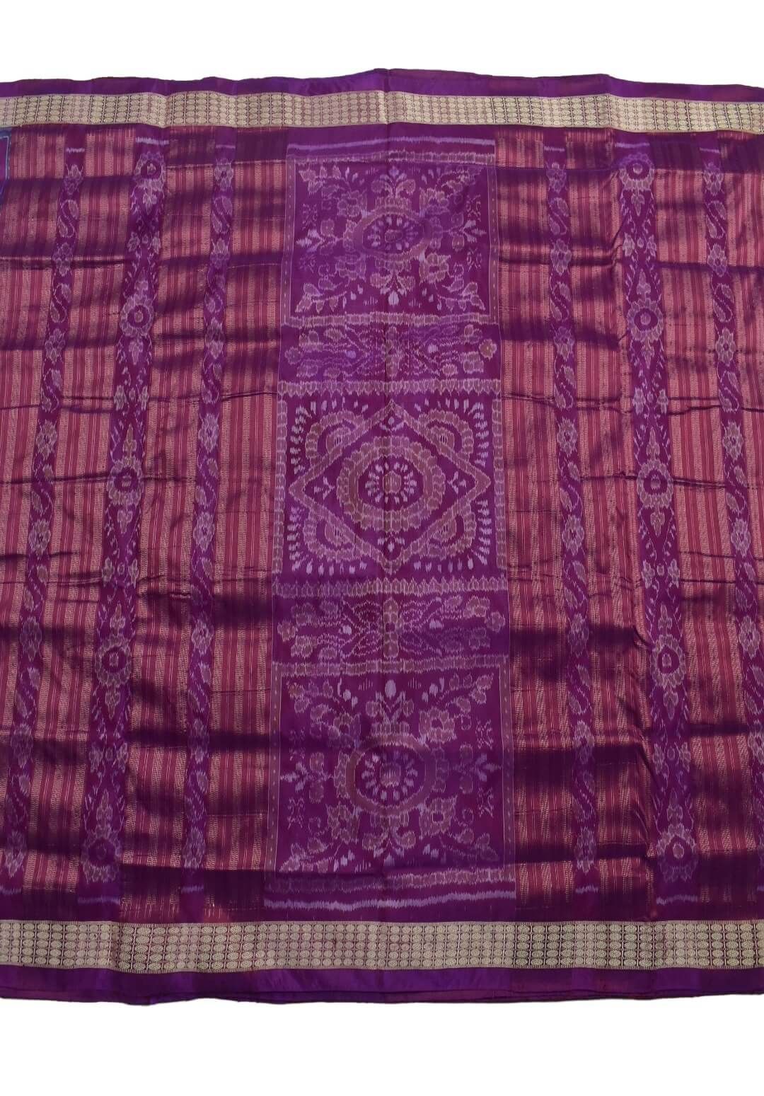 Blue-Red Combination Patli Design Sambalpuri Handloom Silk Saree - Image 2