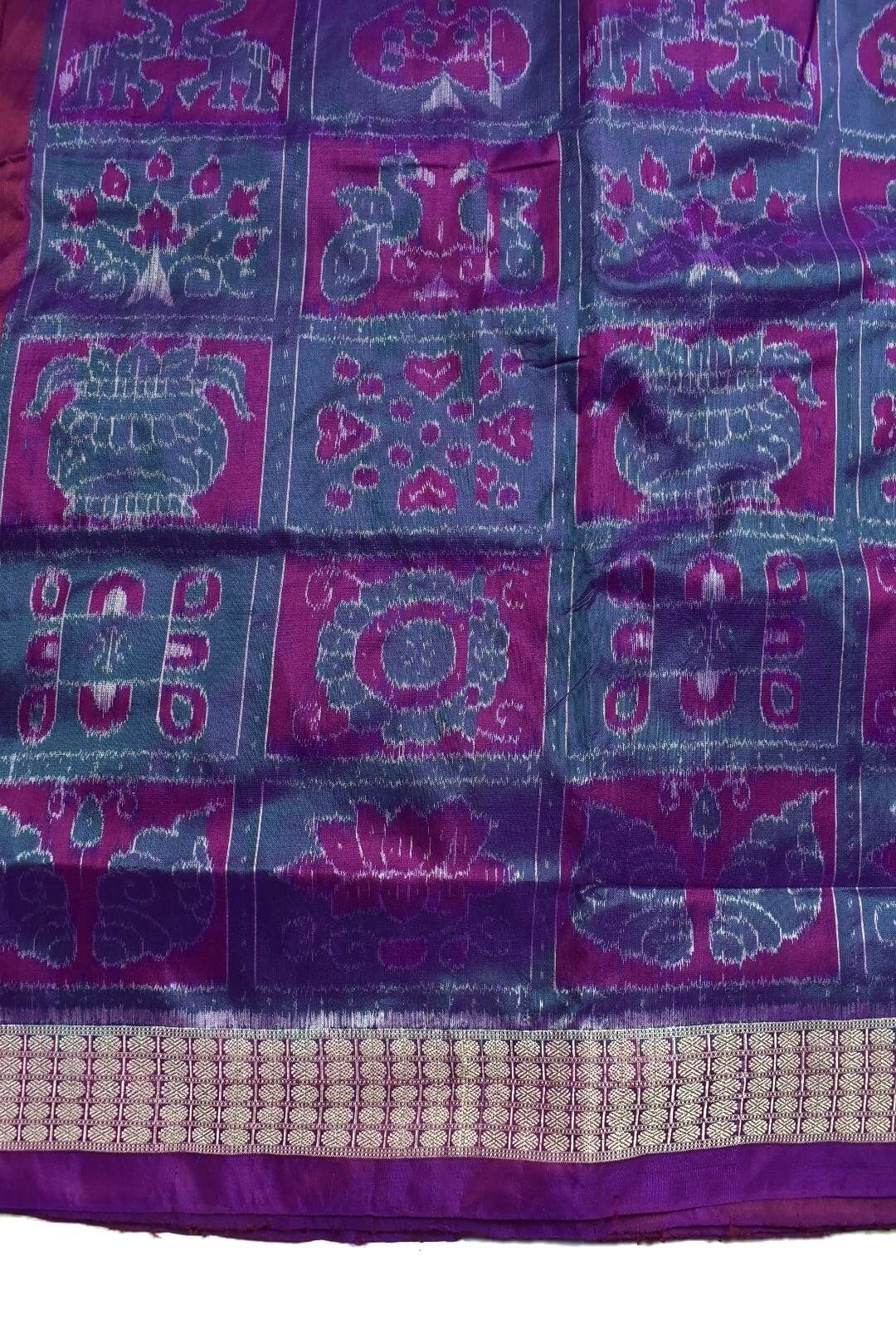 Blue-Red Combination Patli Design Sambalpuri Handloom Silk Saree - Image 4