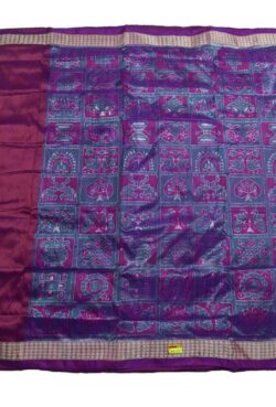 Blue-Red Combination Patli Design Sambalpuri Handloom Silk Saree
