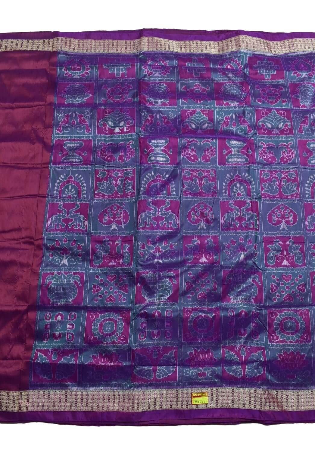 Blue-Red Combination Patli Design Sambalpuri Handloom Silk Saree