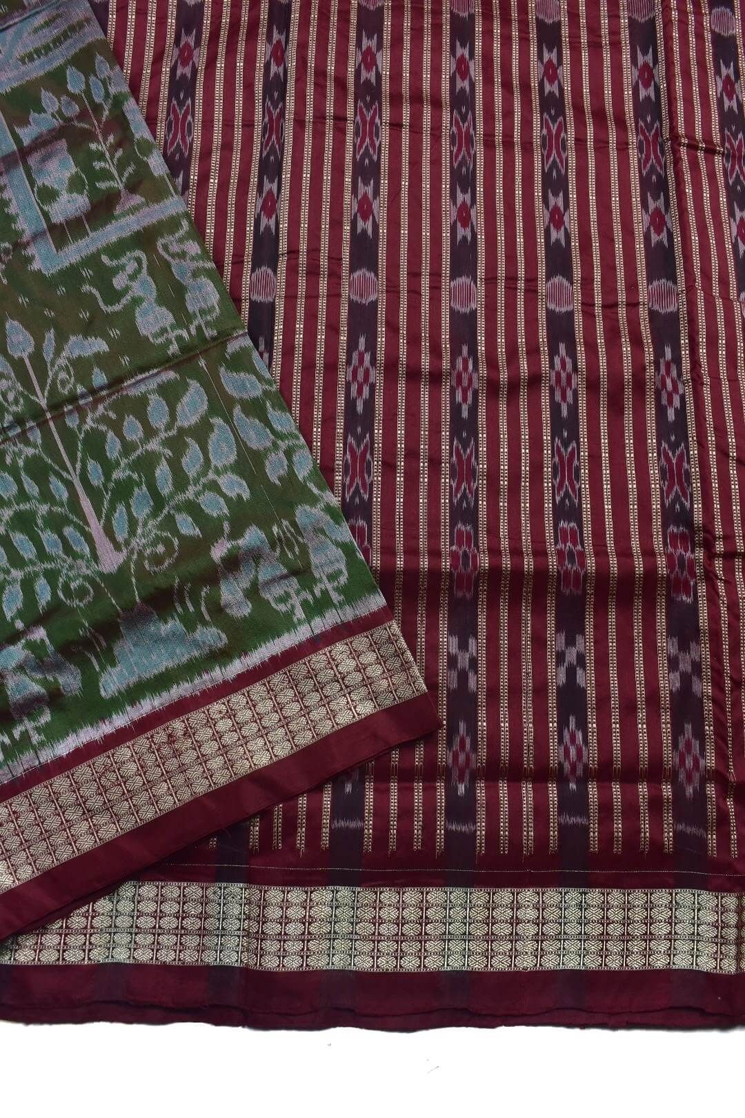 Green-Red Combination Patli Design Sambalpuri Handloom Silk Saree - Image 4