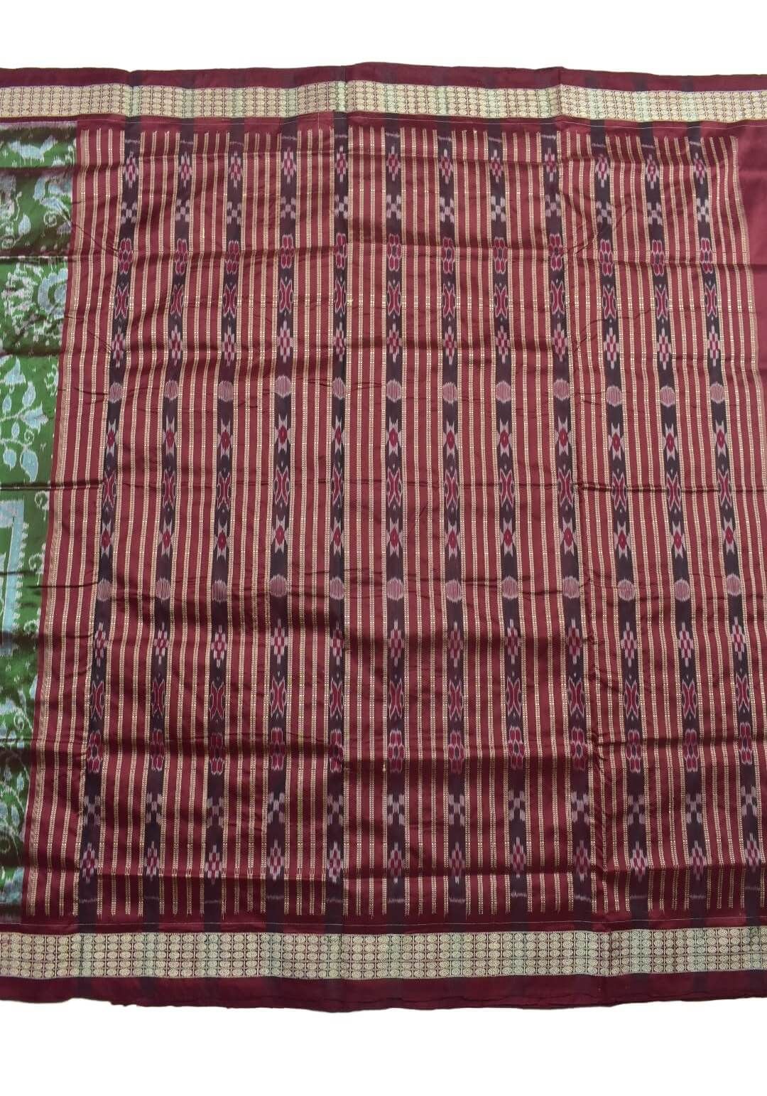 Green-Red Combination Patli Design Sambalpuri Handloom Silk Saree - Image 3
