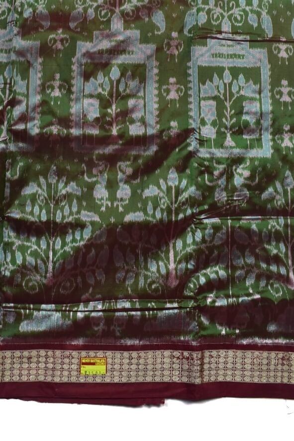 Green-Red Combination Patli Design Sambalpuri Handloom Silk Saree - Image 5