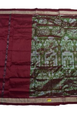 Green-Red Combination Patli Design Sambalpuri Handloom Silk Saree