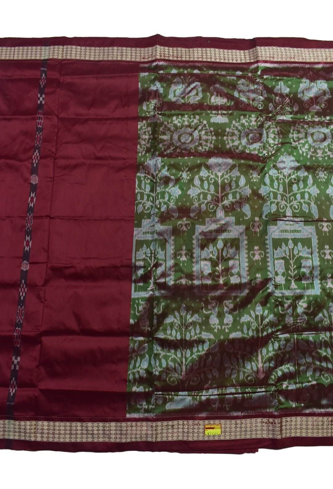 Green-Red Combination Patli Design Sambalpuri Handloom Silk Saree