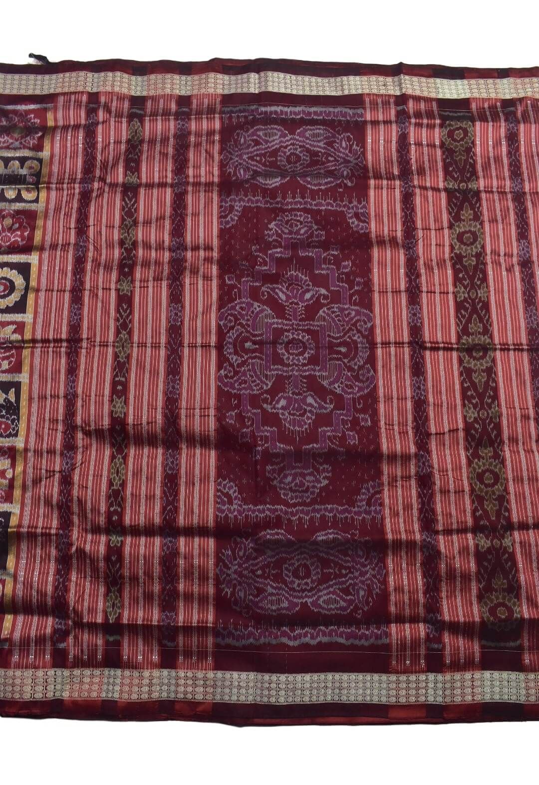 Red-Black Colour Sambalpuri Handloom Bandha Silk Saree - Image 2