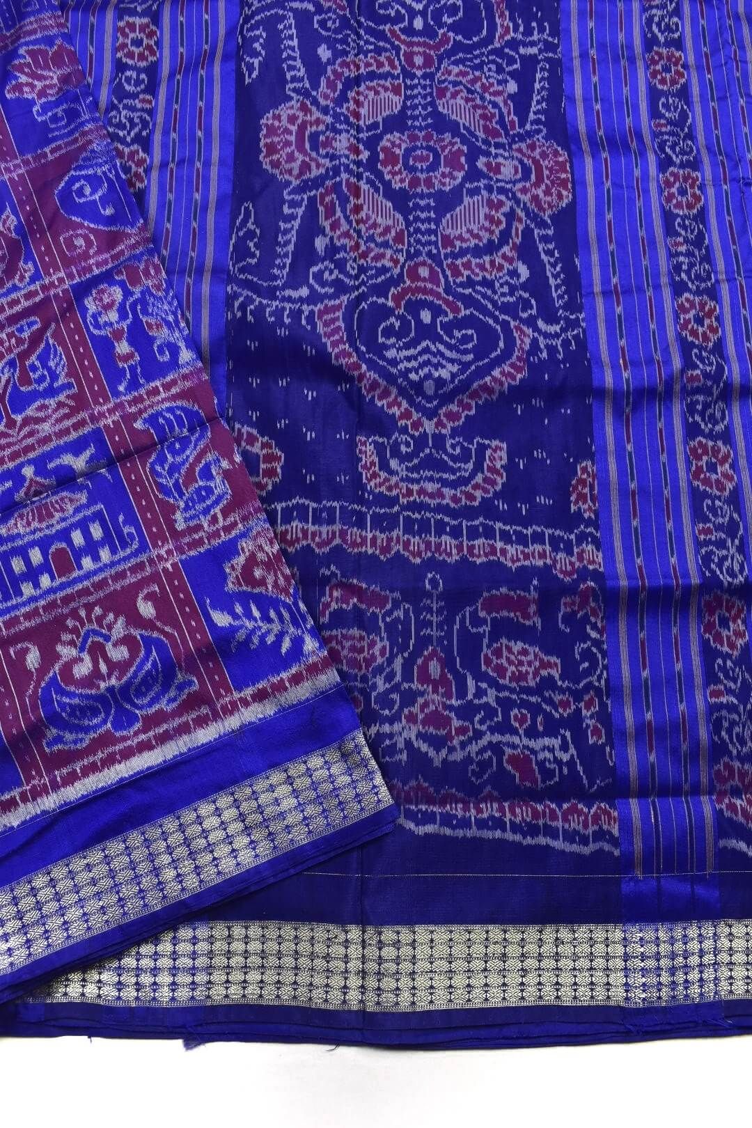 Blue Colour Sambalpuri Handloom Bandha Silk Saree - Image 3